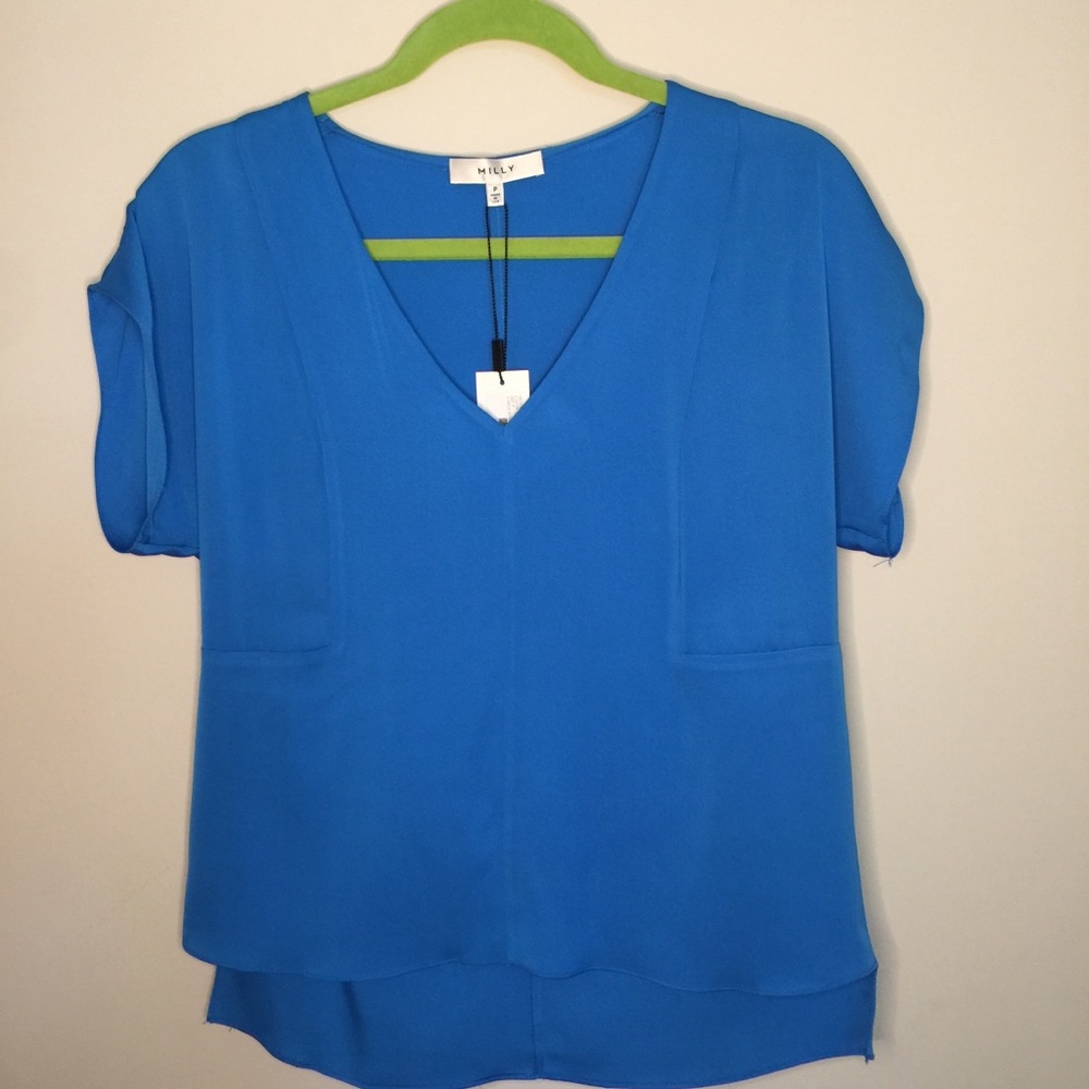 Milly V-Neck Dolman-Sleeve Top In Aqua